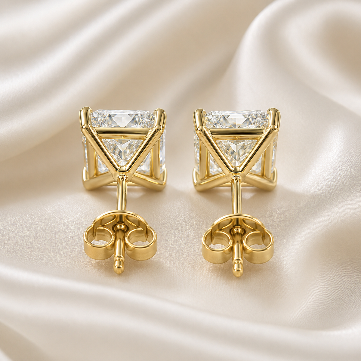 Radiant Cut 4-Prong Martini Diamond Stud Earrings | IGI Certified Lab-Grown | 14K & 18K Gold, Platinum