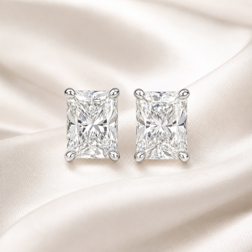 Radiant Cut 4-Prong Martini Diamond Stud Earrings | IGI Certified Lab-Grown | 14K & 18K Gold, Platinum