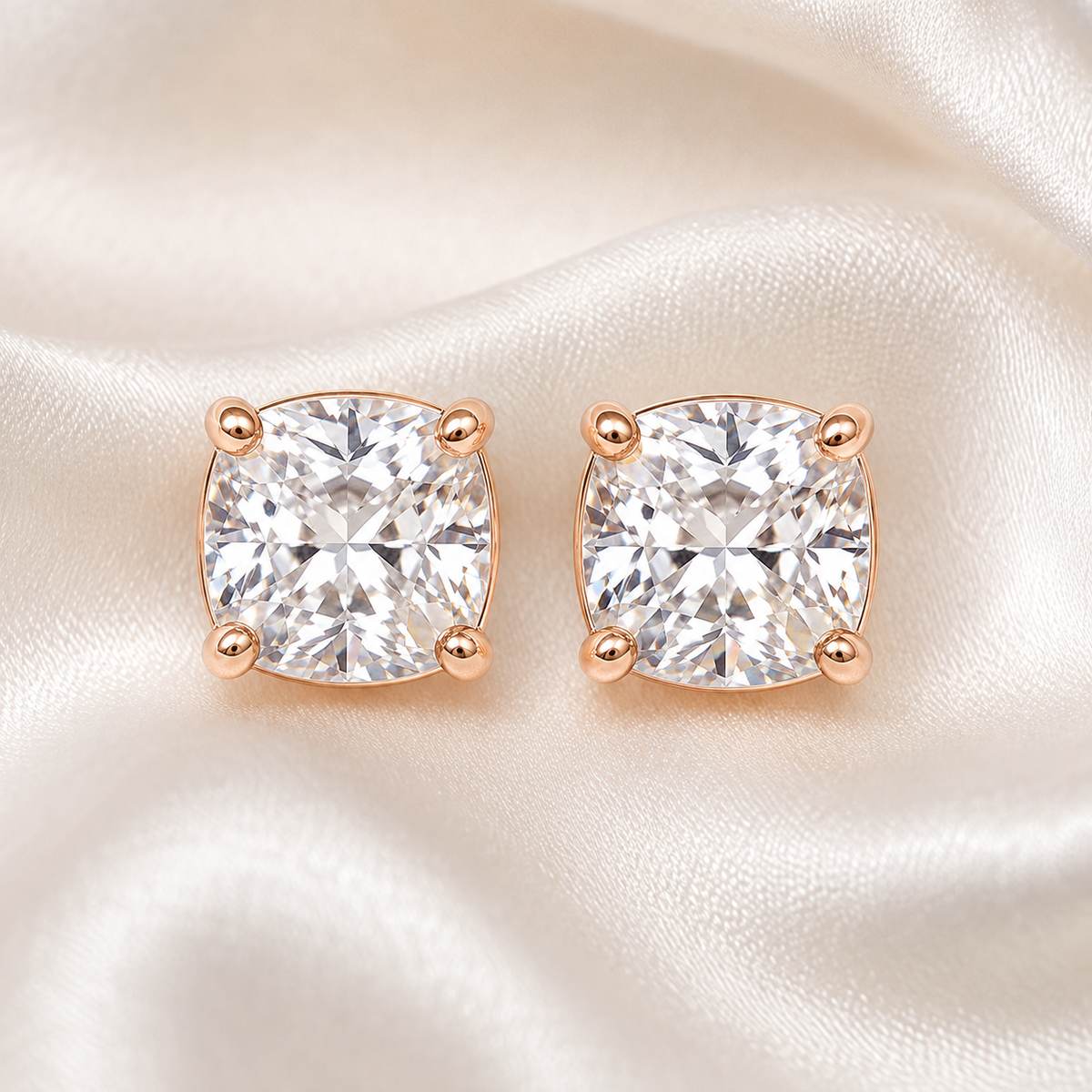 Cushion Cut 4-Prong Martini Diamond Stud Earrings | IGI Certified Lab-Grown | 14K & 18K Gold, Platinum