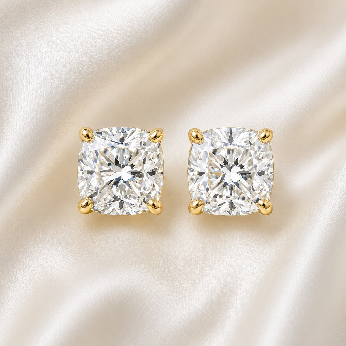 Cushion Cut 4-Prong Martini Diamond Stud Earrings | IGI Certified Lab-Grown | 14K & 18K Gold, Platinum