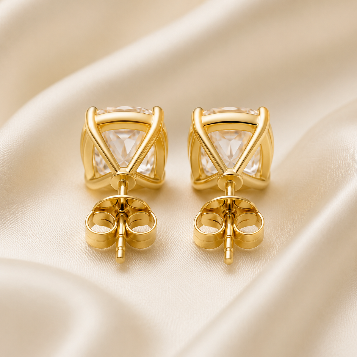 Cushion Cut 4-Prong Martini Diamond Stud Earrings | IGI Certified Lab-Grown | 14K & 18K Gold, Platinum