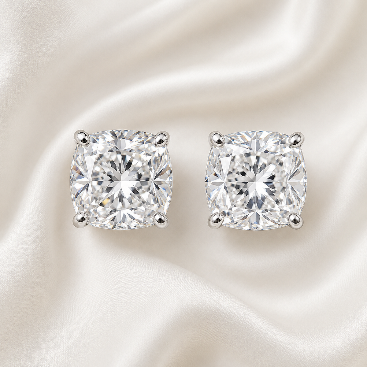 Cushion Cut 4-Prong Martini Diamond Stud Earrings | IGI Certified Lab-Grown | 14K & 18K Gold, Platinum