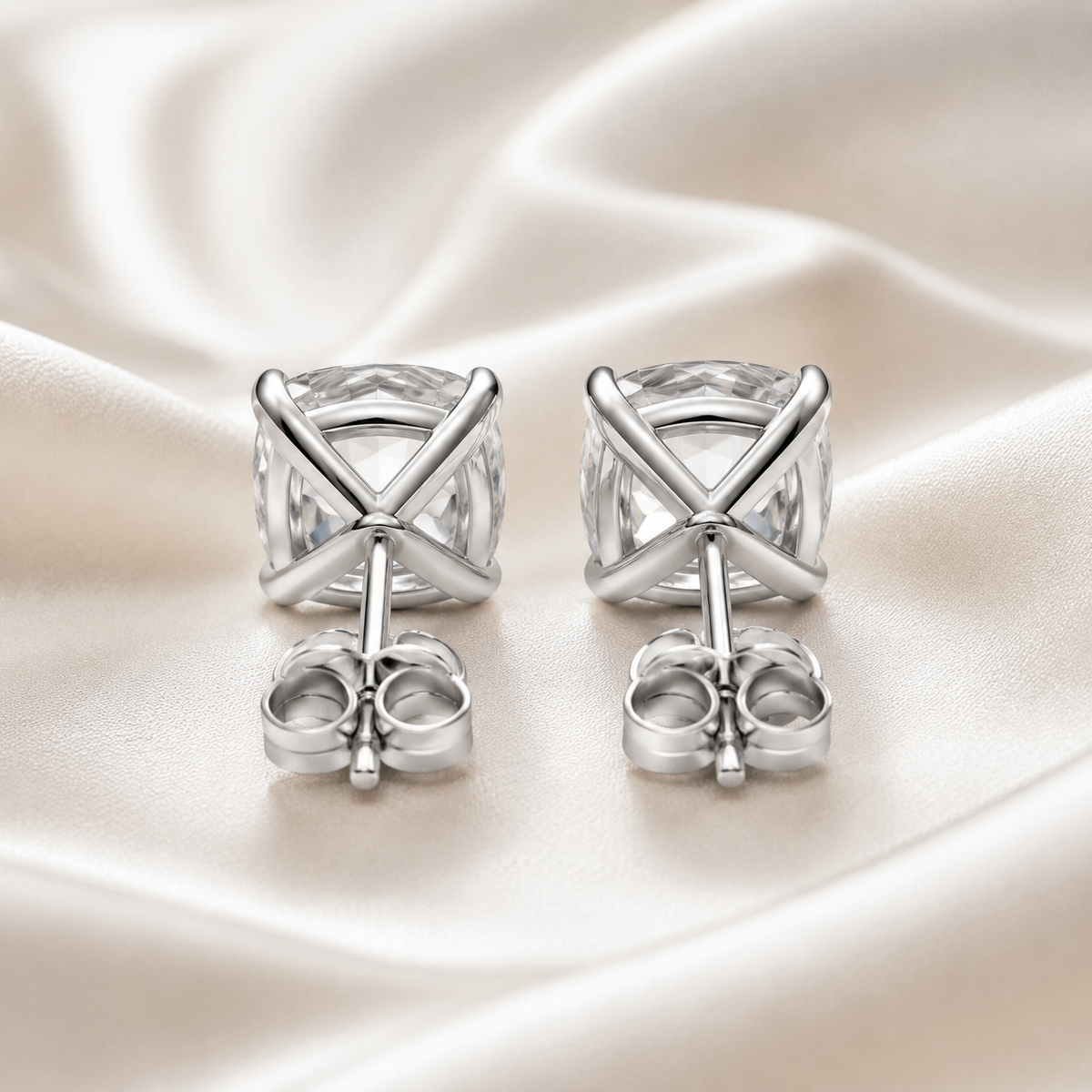 Cushion Cut 4-Prong Martini Diamond Stud Earrings | IGI Certified Lab-Grown | 14K & 18K Gold, Platinum