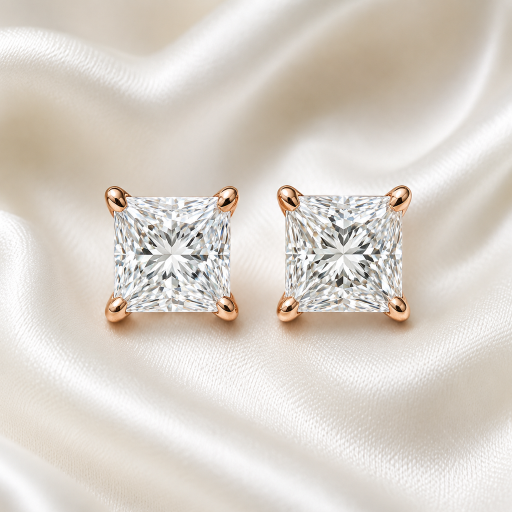 Princess Cut 4-Prong Martini Diamond Stud Earrings | IGI Certified Lab-Grown | 14K & 18K Gold, Platinum