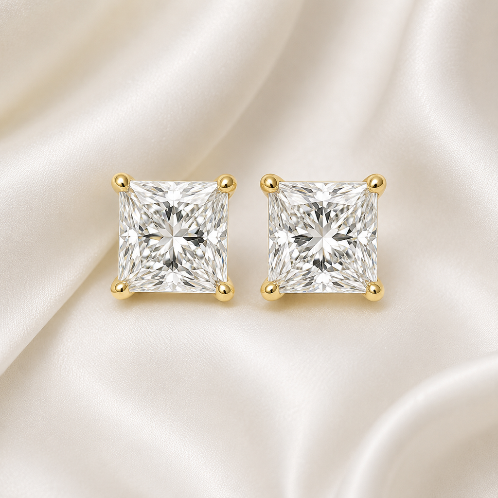 Princess Cut 4-Prong Martini Diamond Stud Earrings | IGI Certified Lab-Grown | 14K & 18K Gold, Platinum