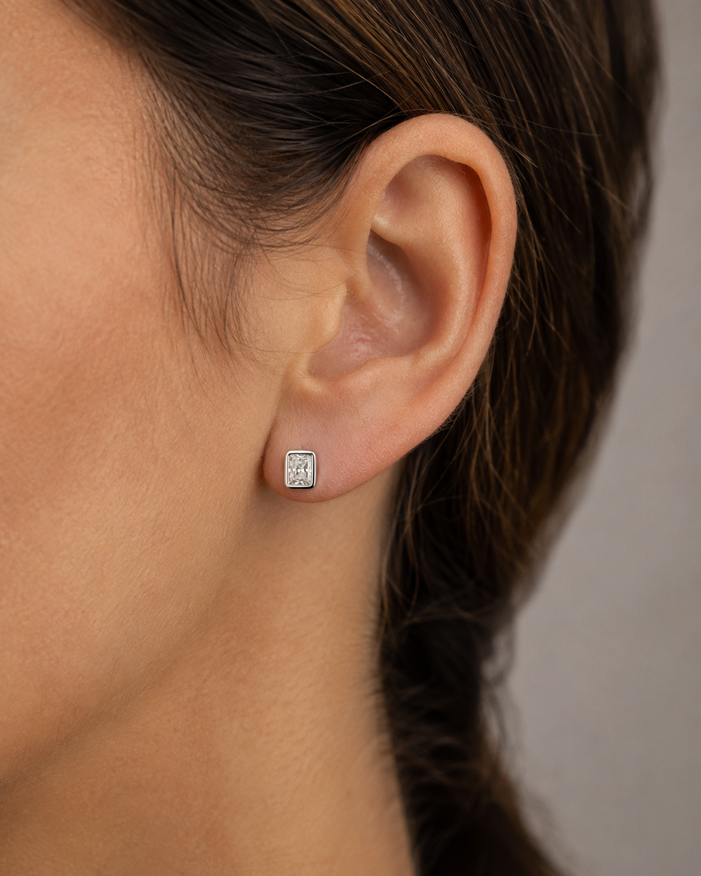 Bezel-Set Radiant Diamond Stud Earrings | IGI Certified Lab-Grown | 14K & 18K Gold, Platinum