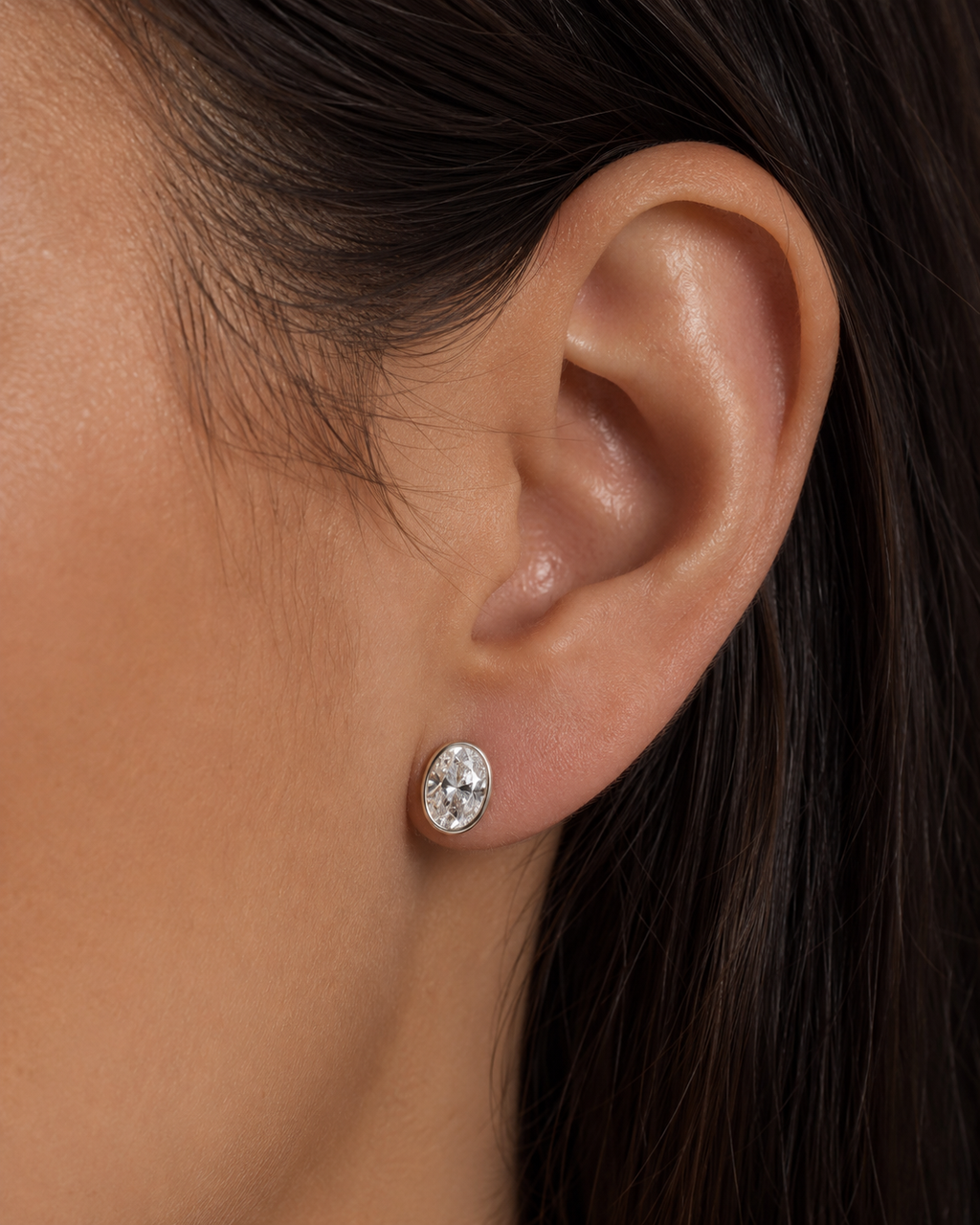 Bezel-Set Oval Diamond Stud Earrings | IGI Certified Lab-Grown | 14K & 18K Gold, Platinum