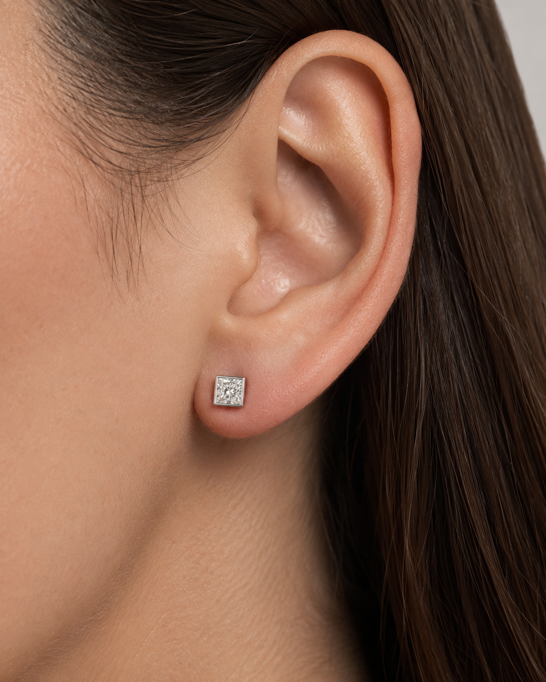 Bezel-Set Princess Diamond Stud Earrings | IGI Certified Lab-Grown | 14K & 18K Gold, Platinum
