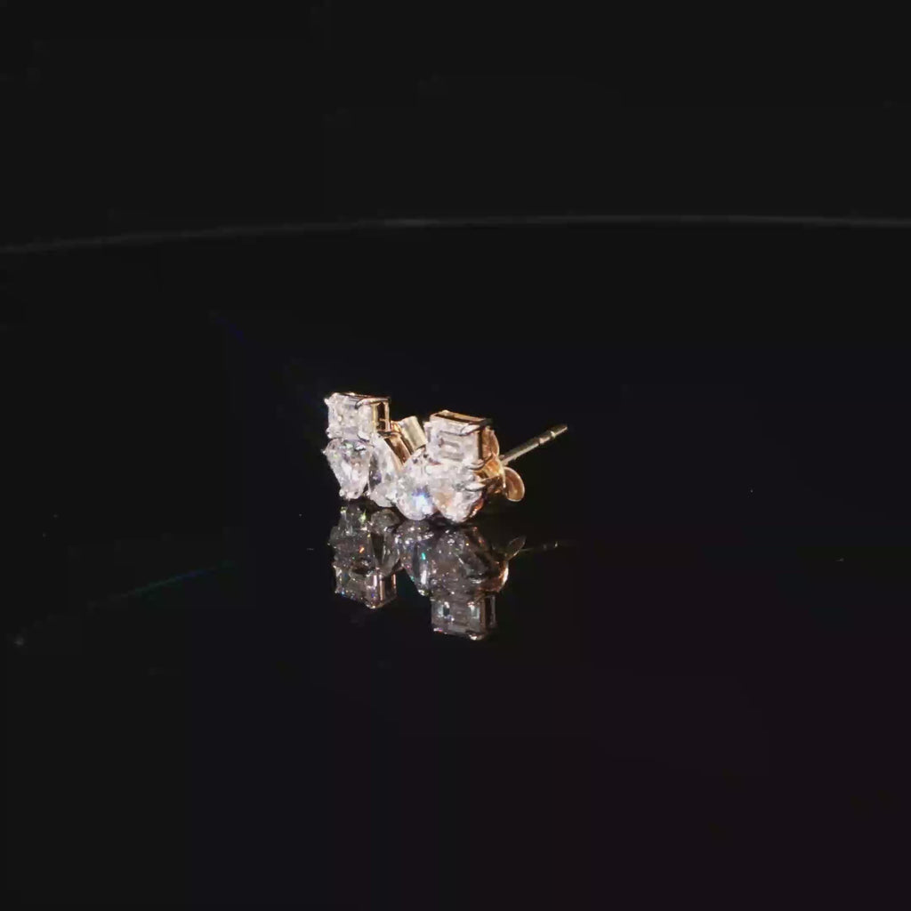 1.32 CTW Multi-Shape Lab-Grown Diamond Cluster Stud Earrings in 14K Yellow Gold