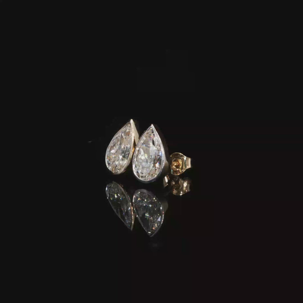 4.00 CTW Pear Cut Lab-Grown Diamond Bezel Stud Earrings in 14K Yellow Gold