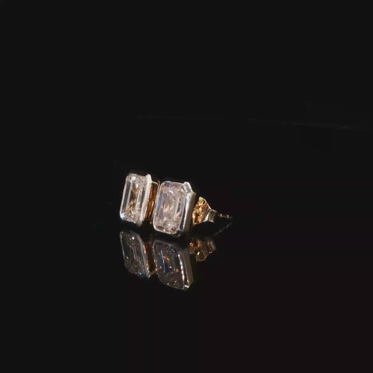 4.03 CTW Emerald Cut Lab-Grown Diamond Bezel Stud Earrings in 14K Yellow Gold