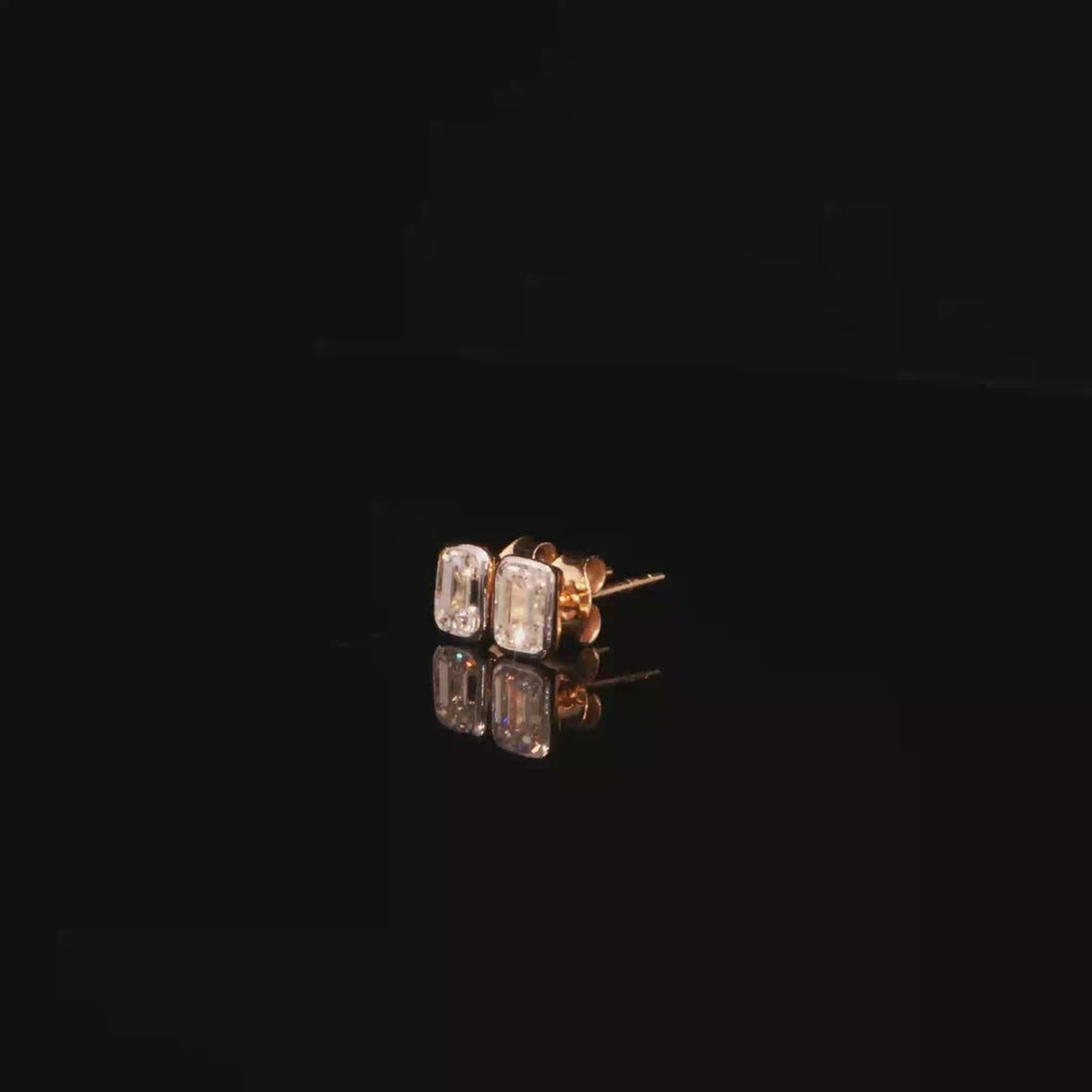 1.13 CTW Emerald Cut Lab-Grown Diamond Bezel Stud Earrings in 14K Yellow Gold