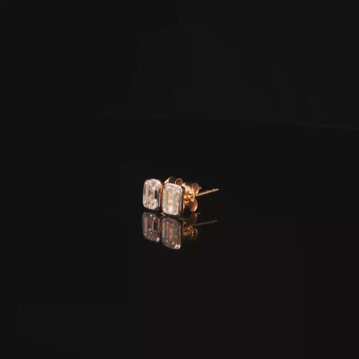 1.13 CTW Emerald Cut Lab-Grown Diamond Bezel Stud Earrings in 14K Yellow Gold
