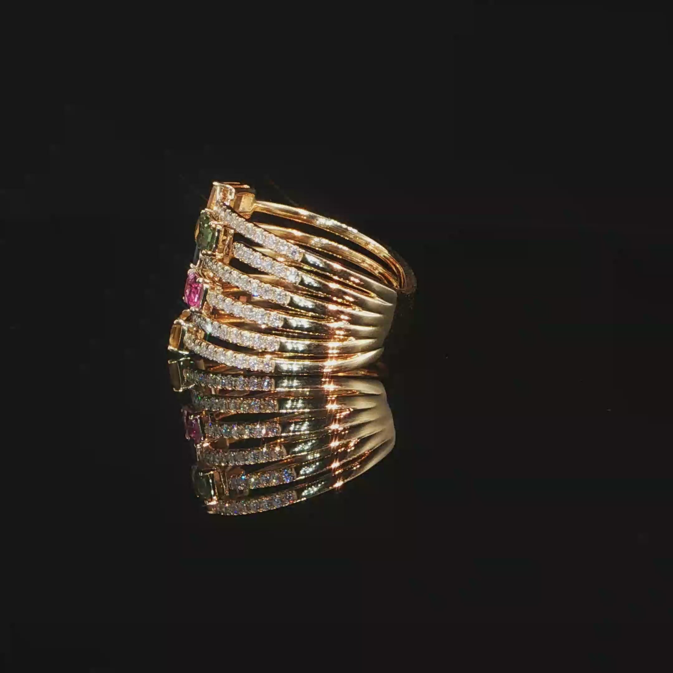 Rose Gold Multi-Band Stackable Ring with Ruby Accents – 0.78 CTW Diamond & 1.76 CTW Ruby | IRG0781