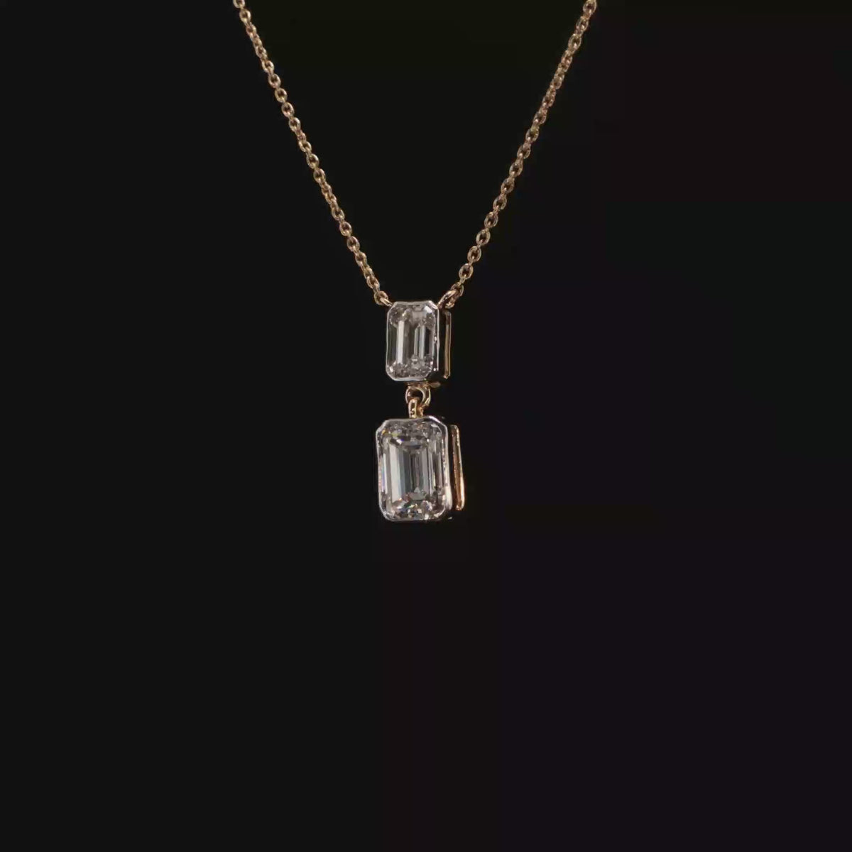 2.92 CTW Two-Stone Emerald Cut Lab-Grown Diamond Pendant Necklace in 14K Yellow Gold