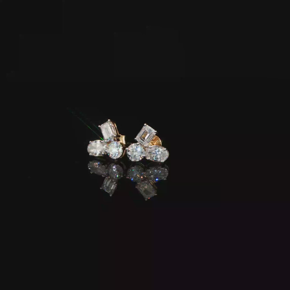 1.41 CTW Multi-Shape Lab-Grown Diamond Cluster Stud Earrings in 14K Yellow Gold