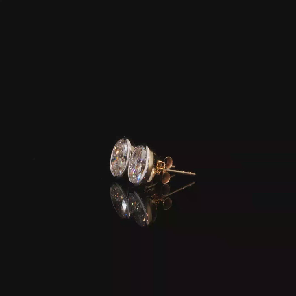 2.11 CTW Oval Cut Lab-Grown Diamond Bezel Stud Earrings in 14K Yellow Gold