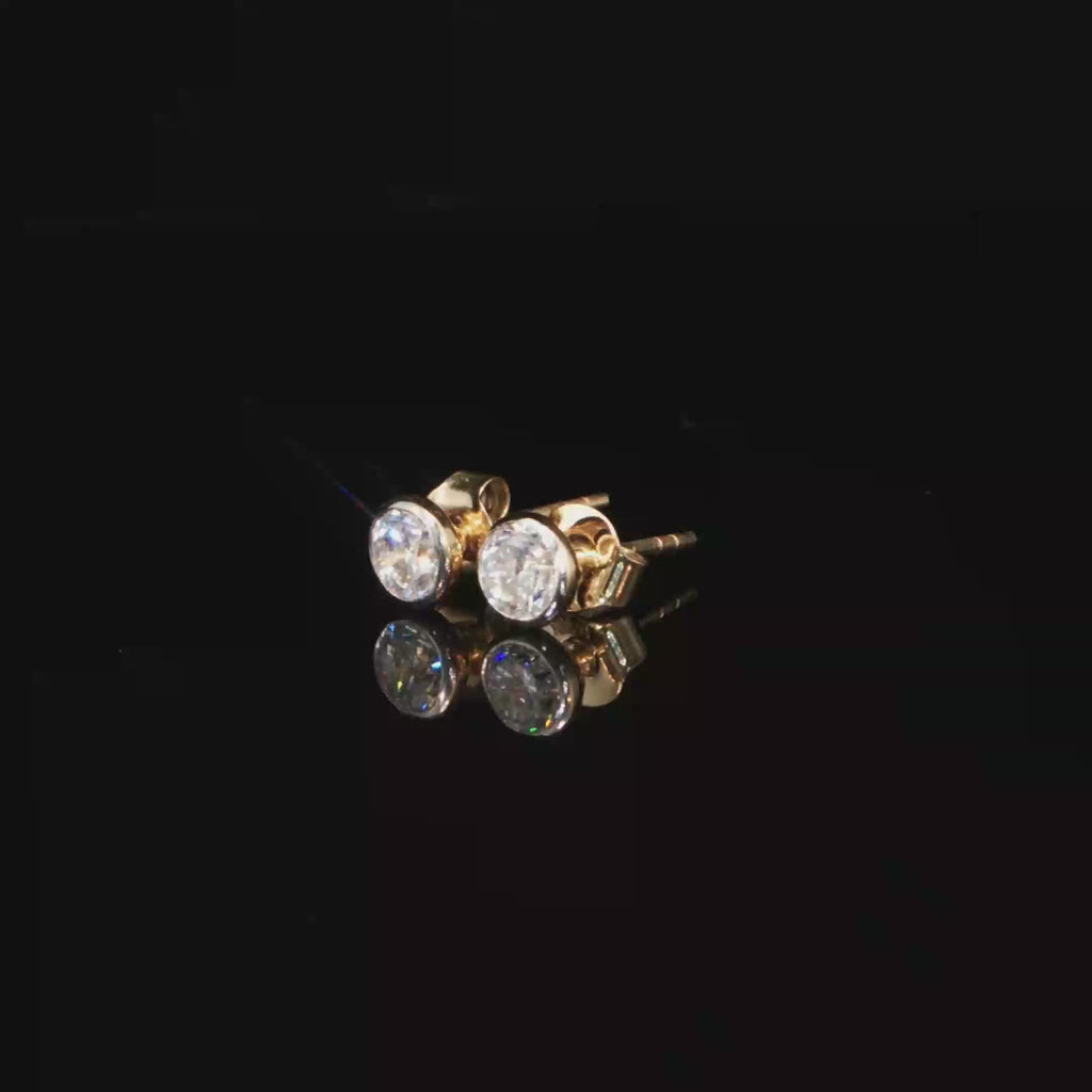 0.87 CTW Round Brilliant Cut Lab-Grown Diamond Bezel Stud Earrings in 14K Yellow Gold