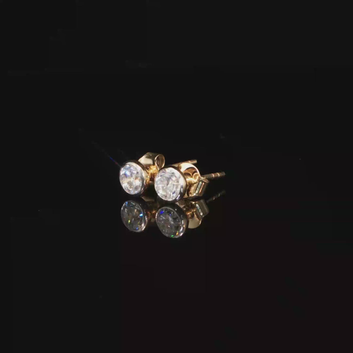0.87 CTW Round Brilliant Cut Lab-Grown Diamond Bezel Stud Earrings in 14K Yellow Gold