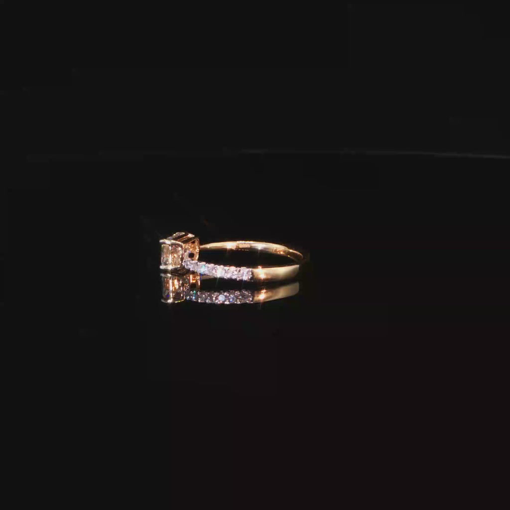 1.10 CTW Emerald Cut Lab-Grown Diamond Engagement Ring with Pavé Band in 14K Yellow Gold