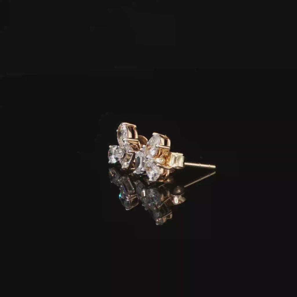 1.31 CTW Multi-Shape Lab-Grown Diamond Cluster Stud Earrings in 14K Yellow Gold