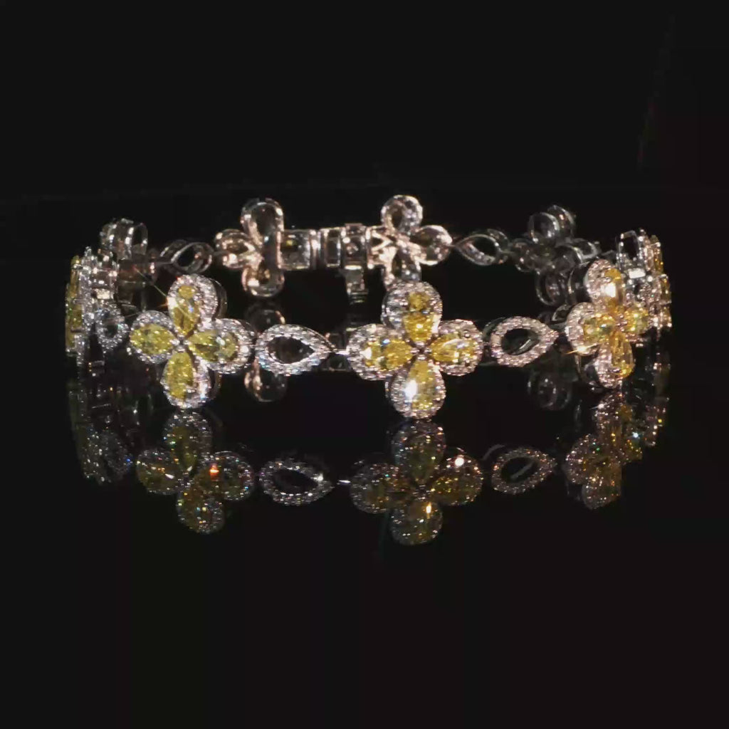 7.12 CTW Fancy Yellow Lab-Grown Diamond Floral Motif Bracelet in 14K White Gold