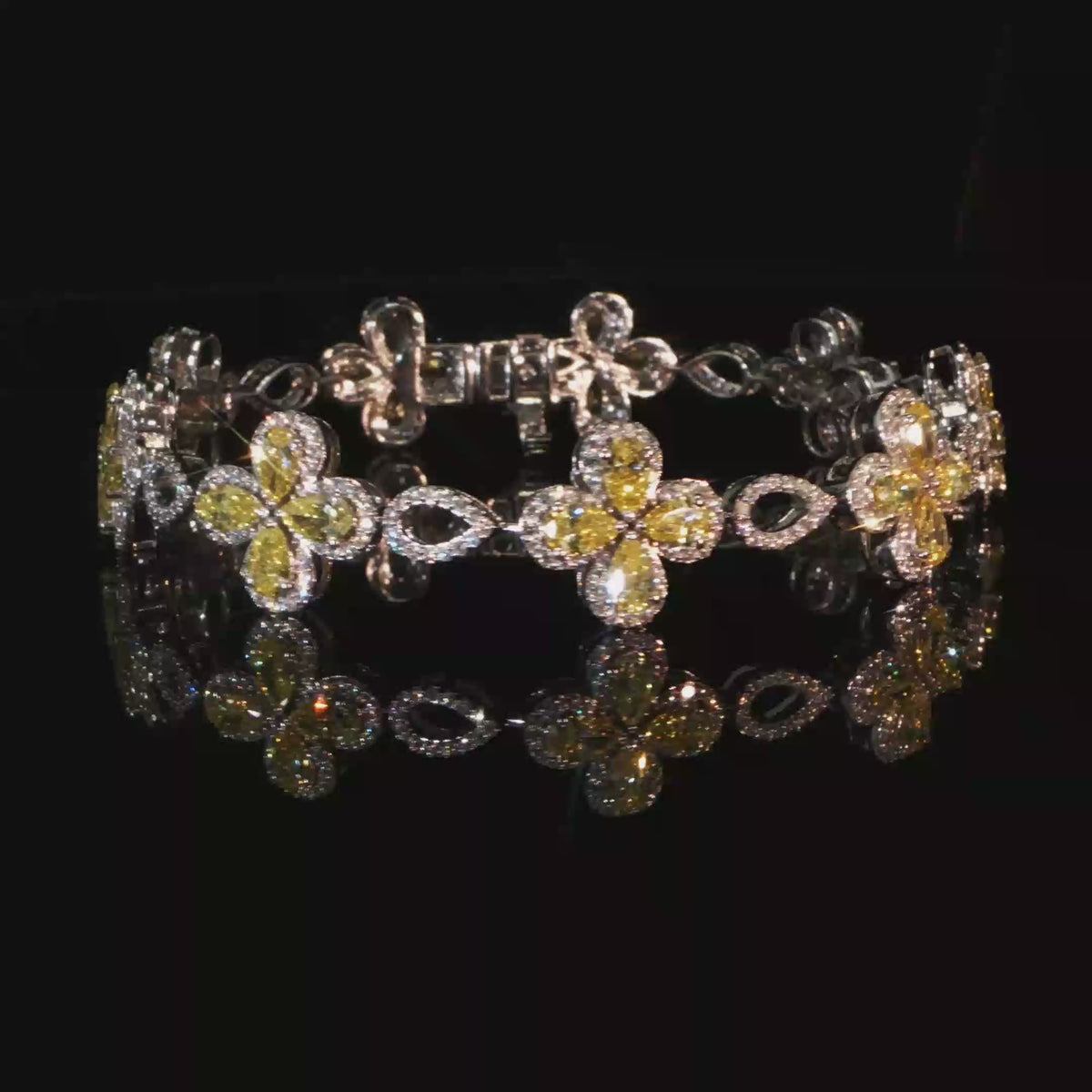 7.12 CTW Fancy Yellow Lab-Grown Diamond Floral Motif Bracelet in 14K White Gold