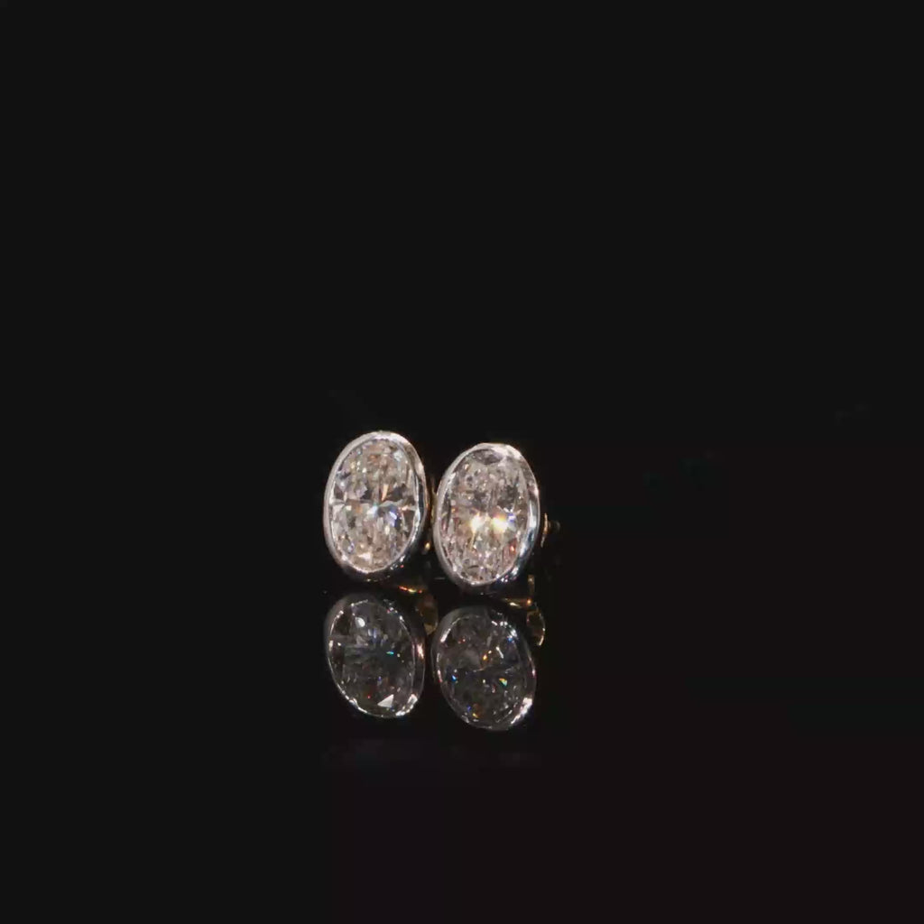 4.02 CTW Oval Cut Lab-Grown Diamond Bezel Stud Earrings in 14K Two Tone Gold