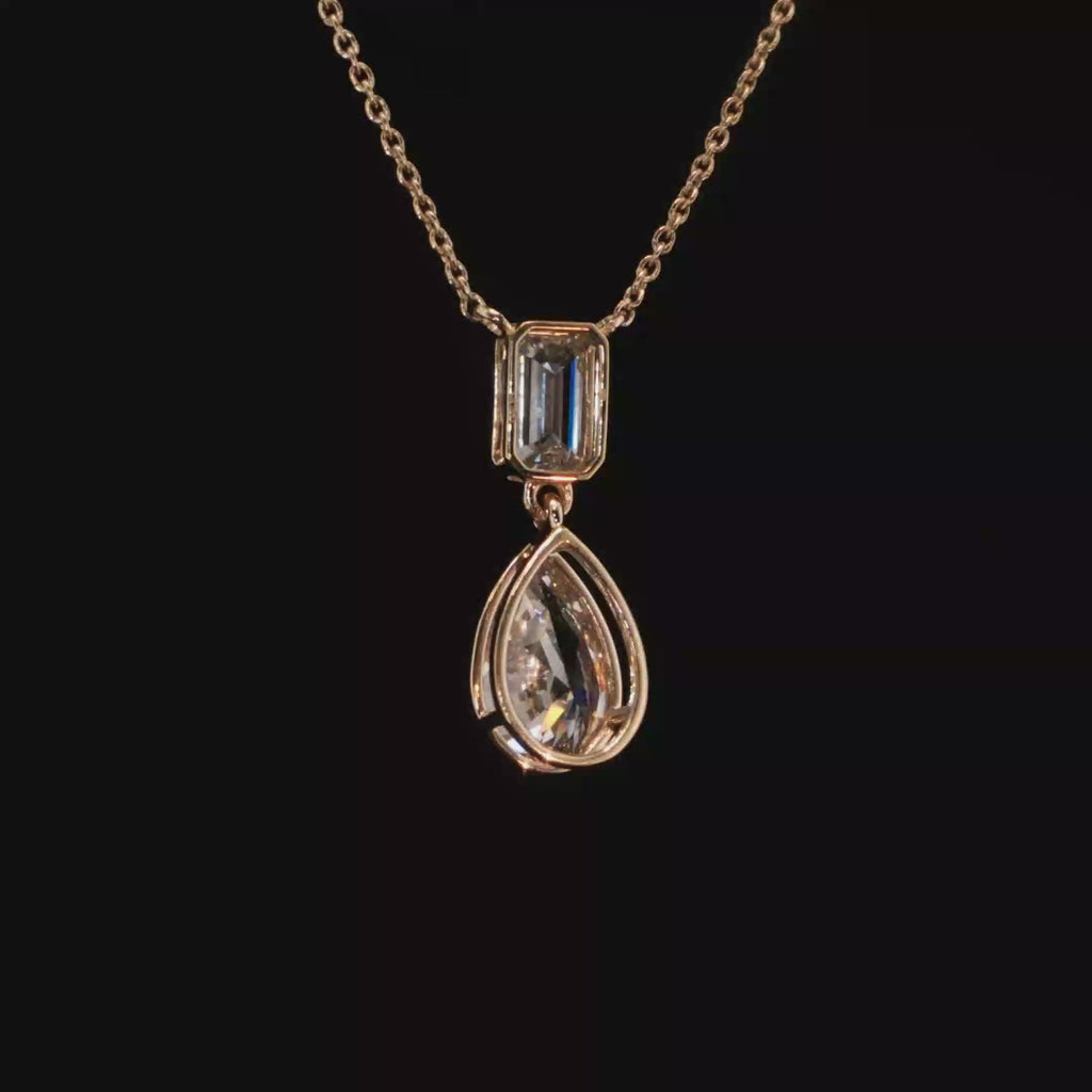 3.04 CTW Two-Stone Emerald & Pear Cut Lab-Grown Diamond Pendant Necklace in 14K Yellow Gold