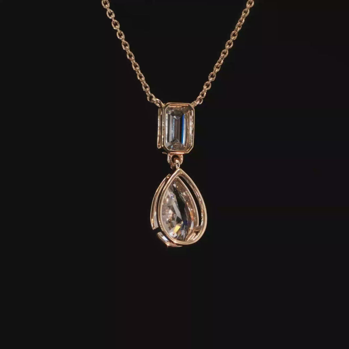 3.04 CTW Two-Stone Emerald & Pear Cut Lab-Grown Diamond Pendant Necklace in 14K Yellow Gold