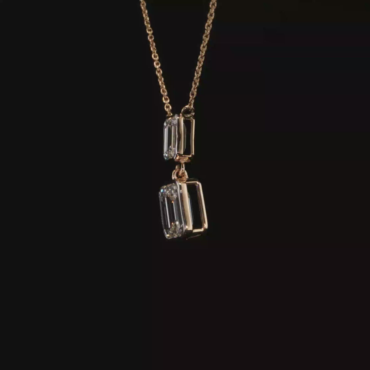 2.92 CTW Two-Stone Emerald Cut Lab-Grown Diamond Pendant Necklace in 14K Yellow Gold
