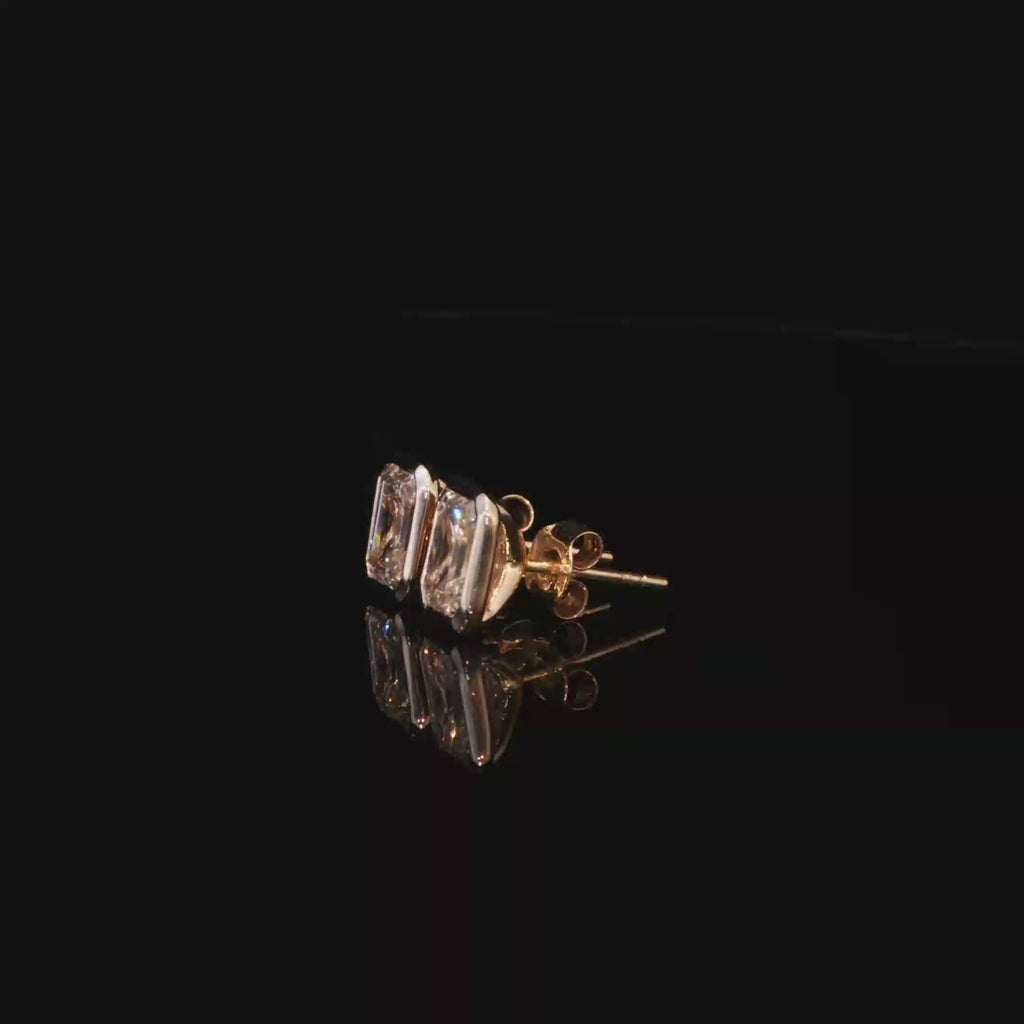 3.00 CTW Emerald Cut Lab-Grown Diamond Bezel Stud Earrings in 14K Yellow Gold