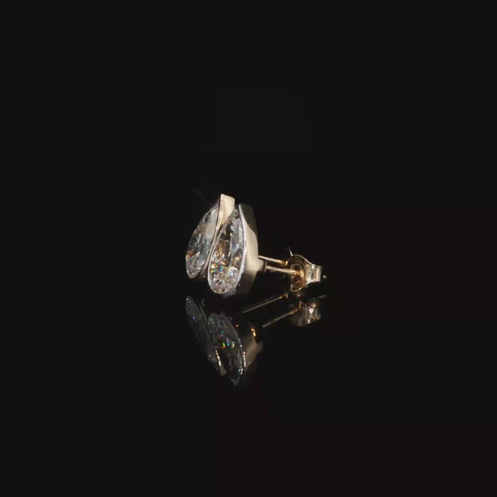 4.00 CTW Pear Cut Lab-Grown Diamond Bezel Stud Earrings in 14K Yellow Gold