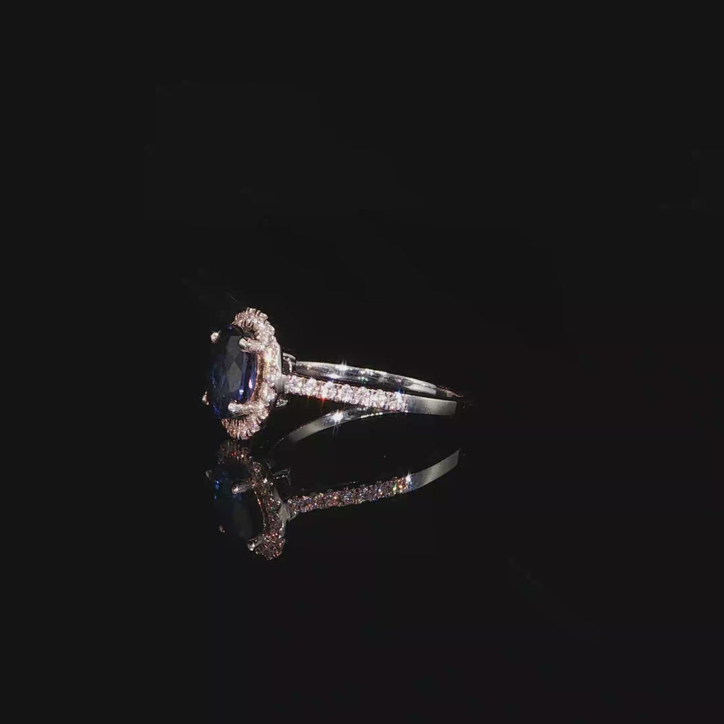 Oval Blue Sapphire Halo Ring