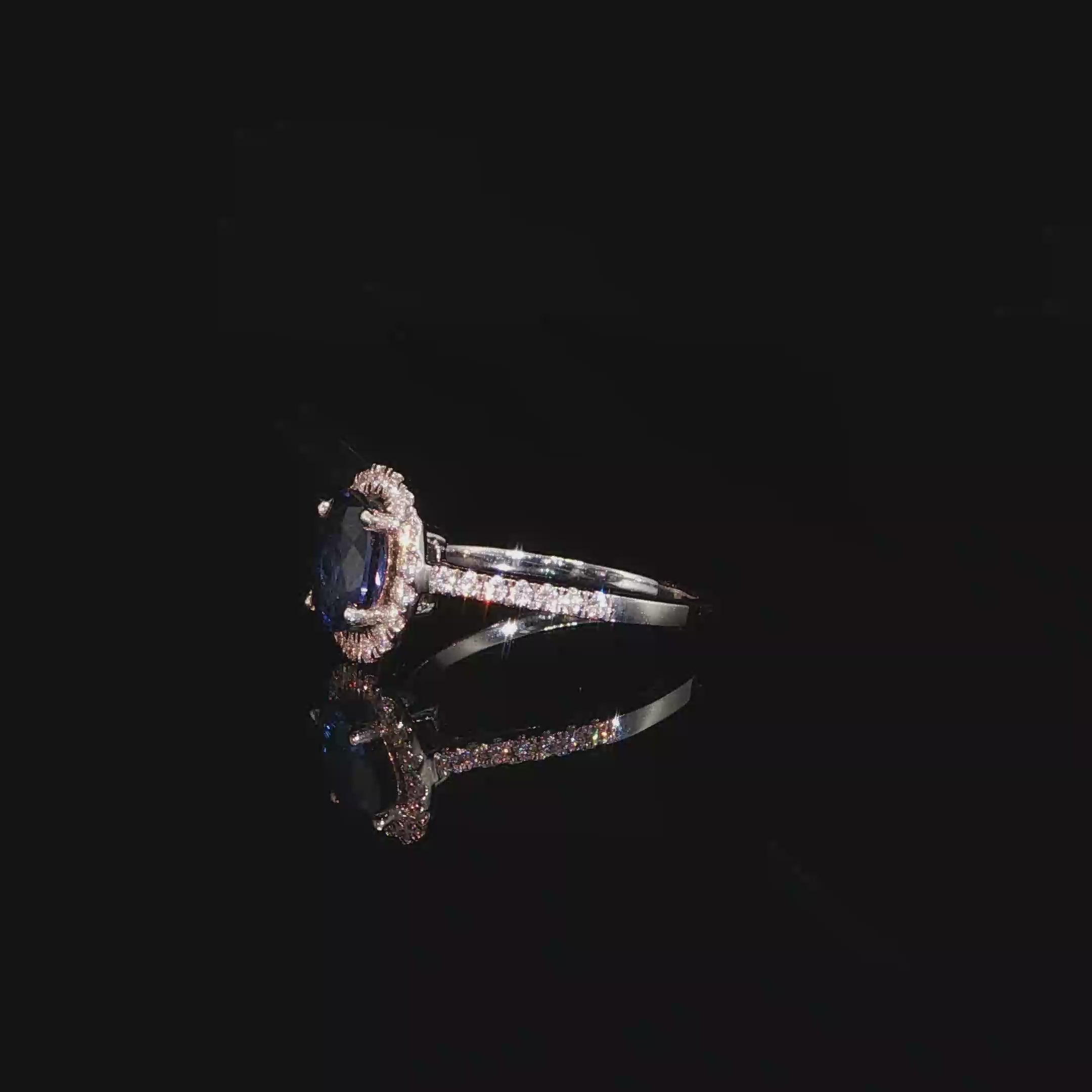 Oval Blue Sapphire Halo Ring
