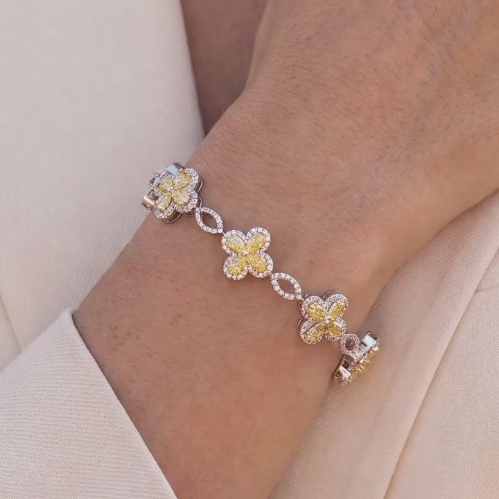 7.12 CTW Fancy Yellow Lab-Grown Diamond Floral Motif Bracelet in 14K White Gold