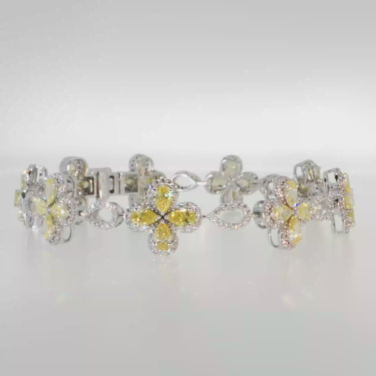 7.12 CTW Fancy Yellow Lab-Grown Diamond Floral Motif Bracelet in 14K White Gold