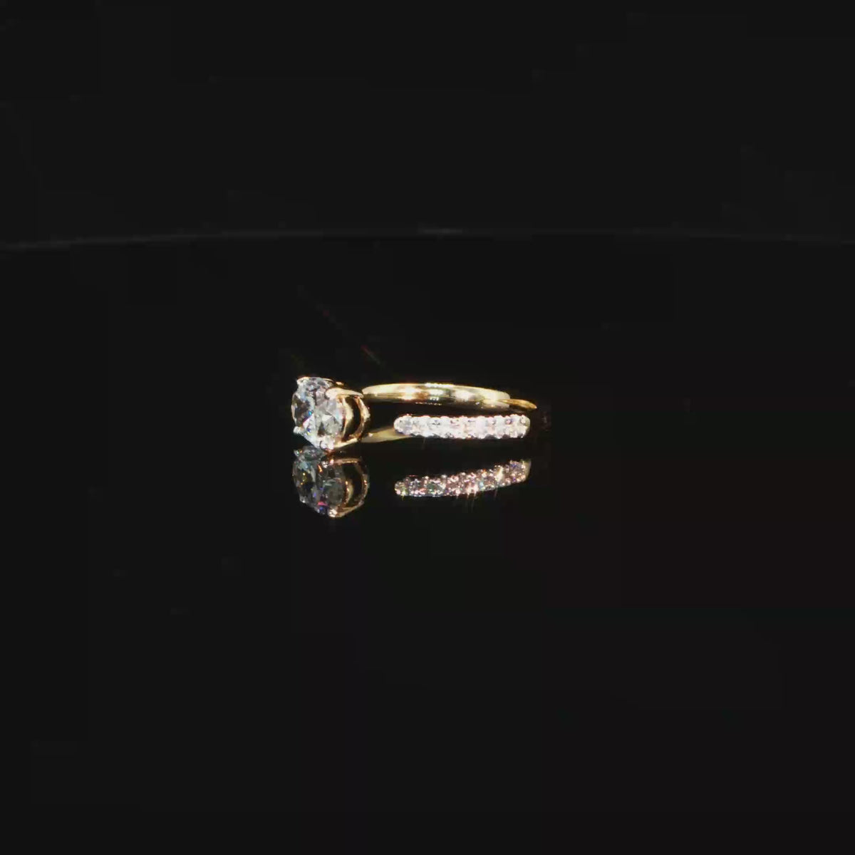 1.17 CTW Oval Cut Lab-Grown Diamond Solitaire Ring with Pavé Accents in 14K Yellow Gold