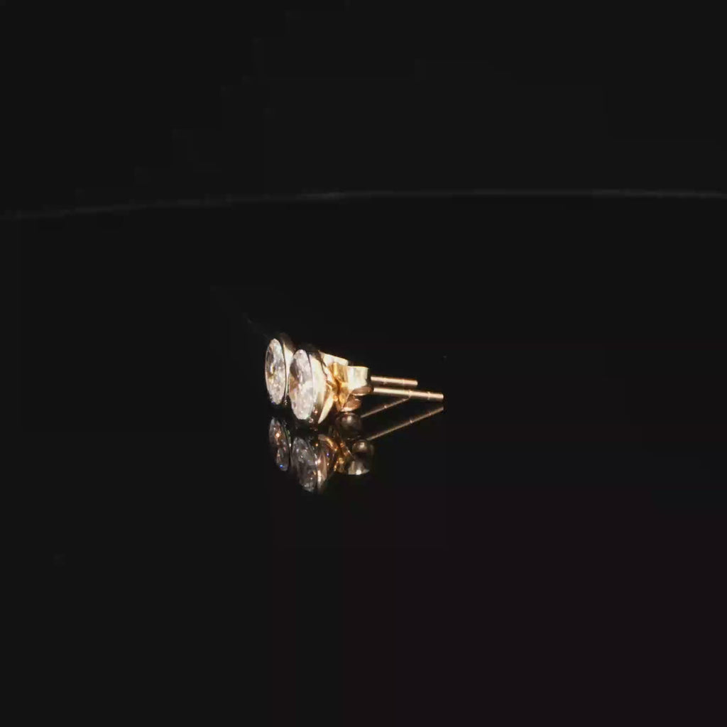 1.20 CTW Oval Cut Lab-Grown Diamond Bezel Stud Earrings in 14K Yellow Gold
