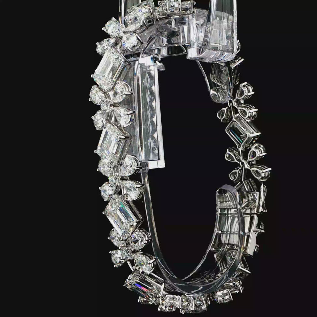 50.56 CTW IGI Certified Emerald, Pear & Round Diamond Floral Bracelet in White Gold