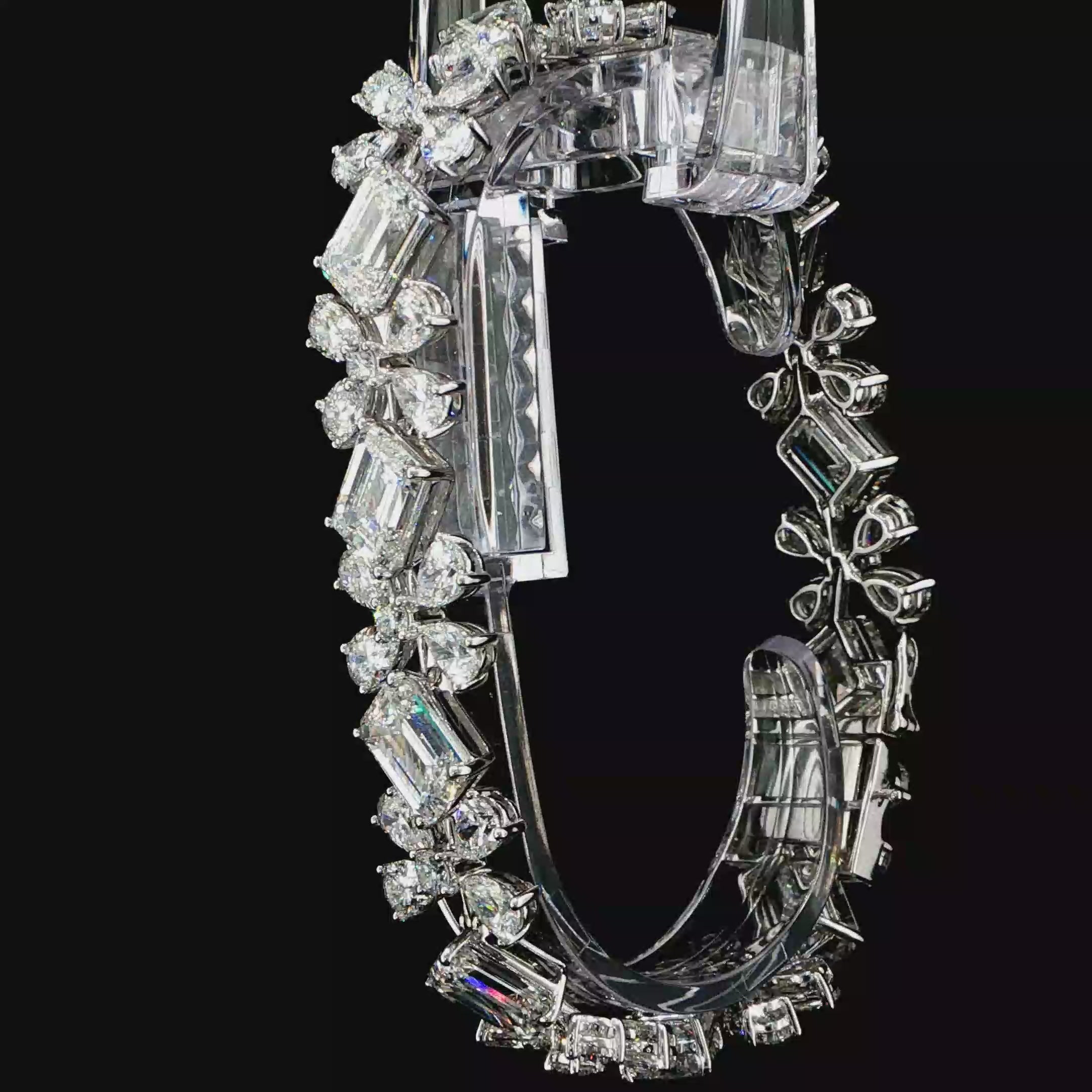 50.56 CTW IGI Certified Emerald, Pear & Round Diamond Floral Bracelet in White Gold